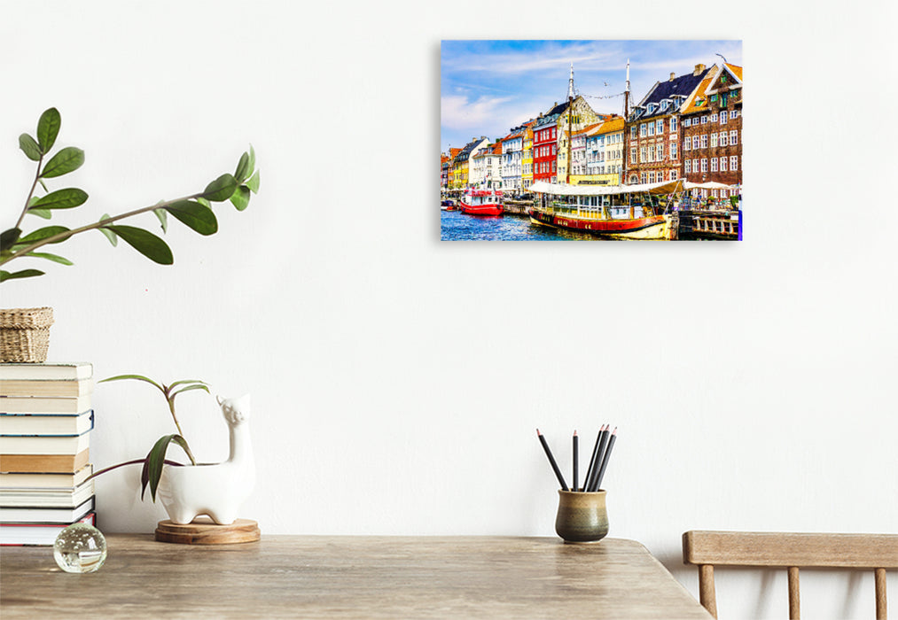 Premium textile canvas Premium textile canvas 120 cm x 80 cm landscape Copenhagen Nyhavn district 