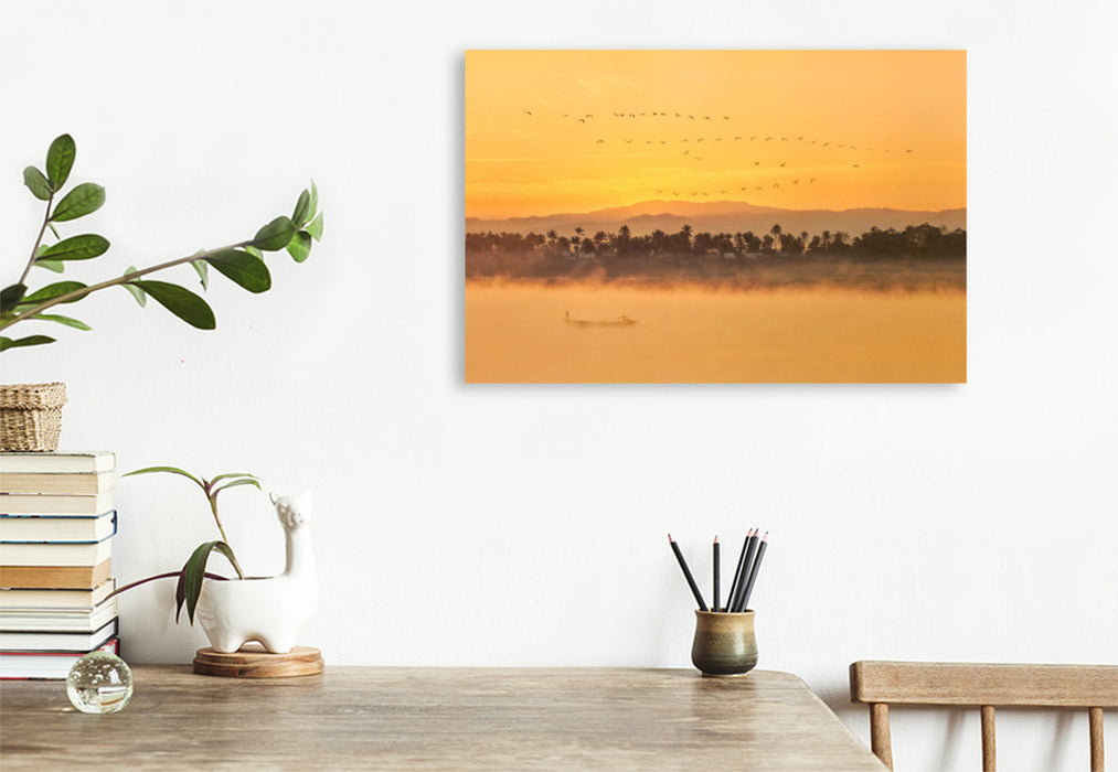 Premium textile canvas Premium textile canvas 120 cm x 80 cm landscape Myanmar: Morning mood at Ayeyarwady 