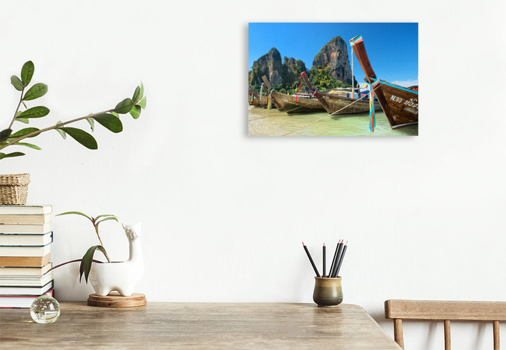 Premium textile canvas Premium textile canvas 120 cm x 80 cm landscape Thailand: Longtail boats in Krabi 