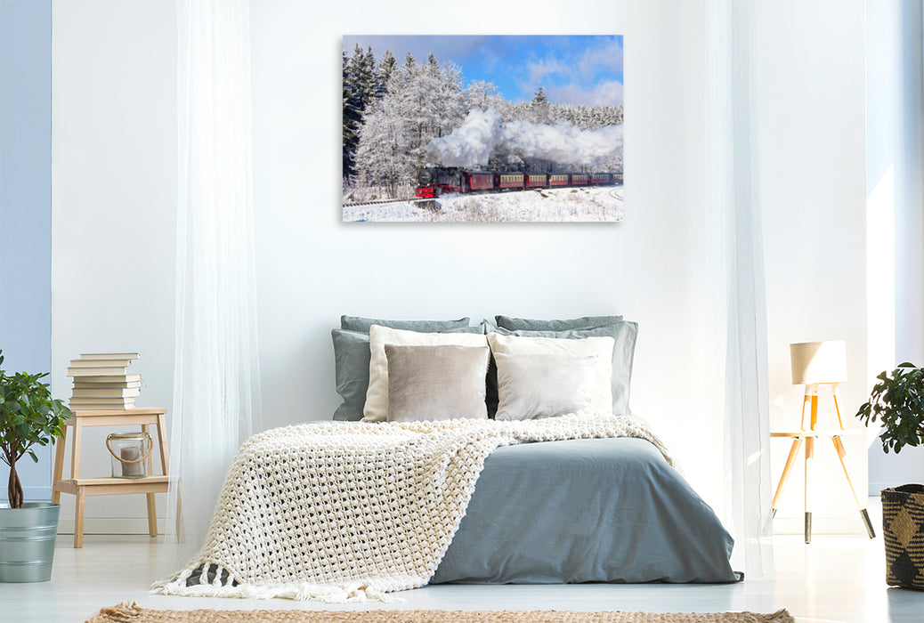 Premium textile canvas Premium textile canvas 120 cm x 80 cm landscape A motif from the steam railway calendar in Germany 