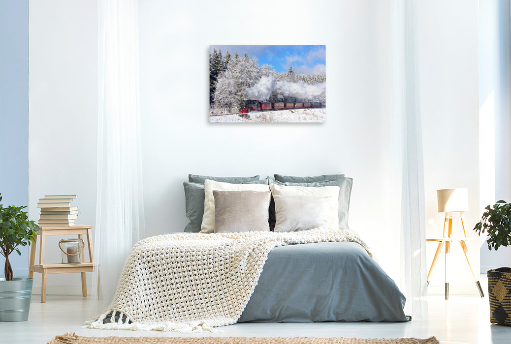 Premium textile canvas Premium textile canvas 120 cm x 80 cm landscape A motif from the steam railway calendar in Germany 