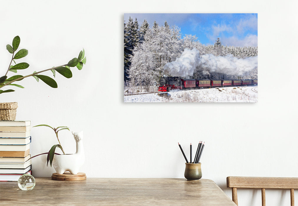 Premium textile canvas Premium textile canvas 120 cm x 80 cm landscape A motif from the steam railway calendar in Germany 