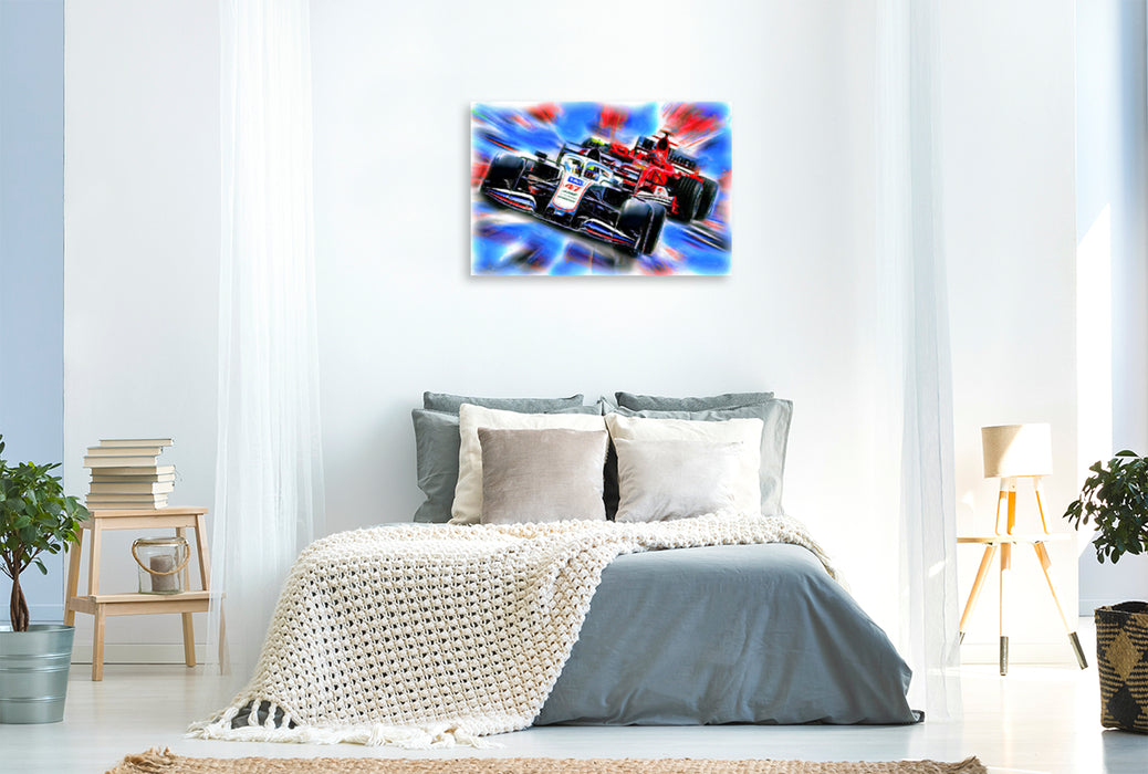 Premium textile canvas Premium textile canvas 90 cm x 60 cm landscape Mick Schumacher and father Michael "Schumi" Schumacher 