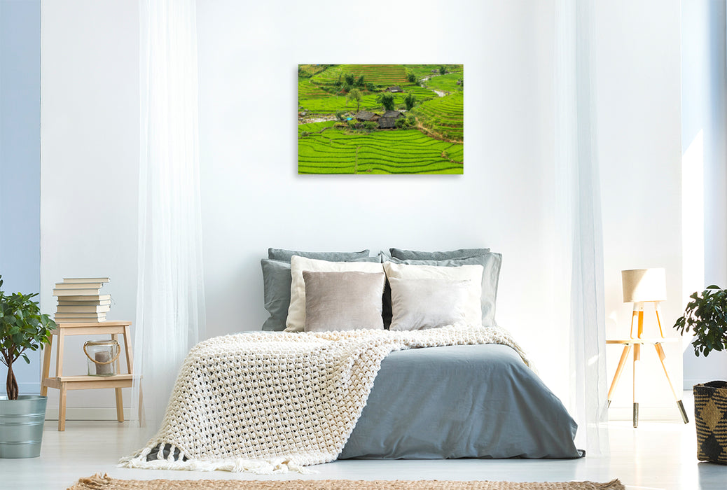 Premium textile canvas Premium textile canvas 120 cm x 80 cm landscape farm in rice fields 
