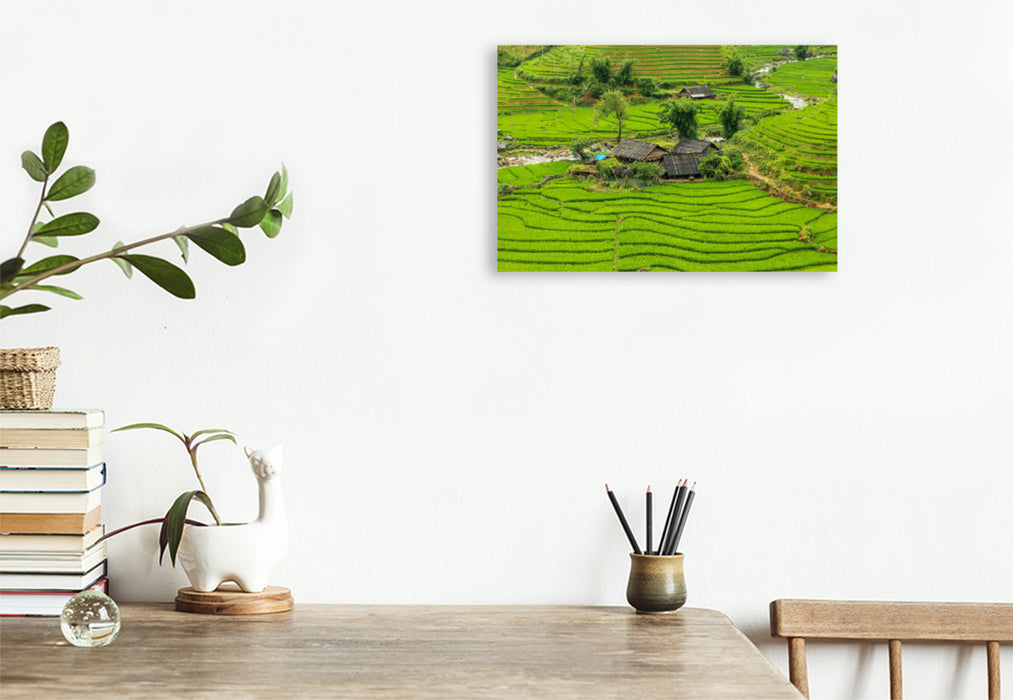 Premium textile canvas Premium textile canvas 120 cm x 80 cm landscape farm in rice fields 