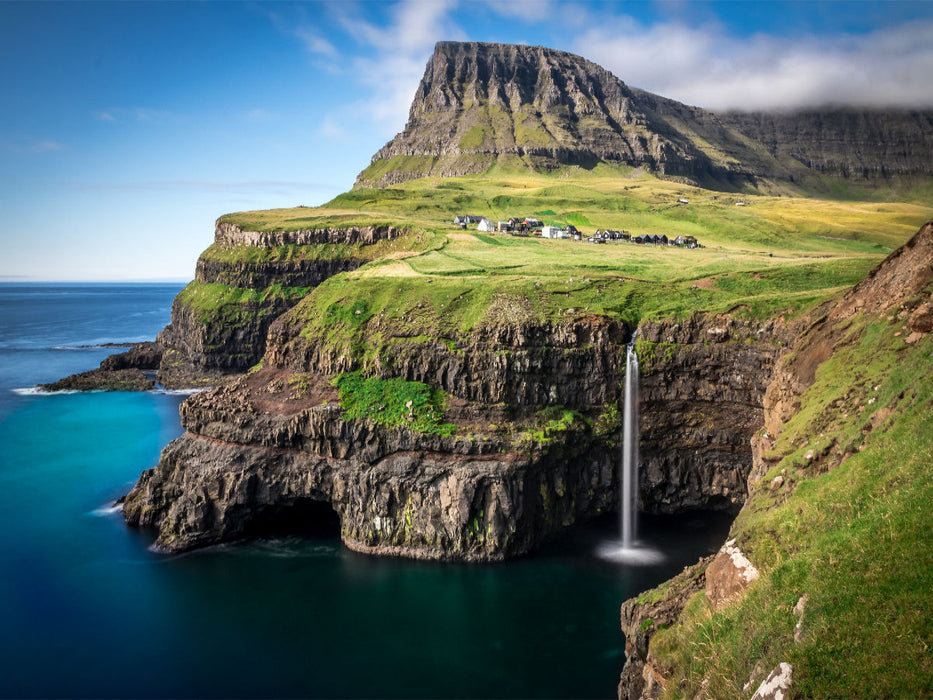 Panoramablick Mulafossur Wasserfall Färöer Inseln 1000 Teile Puzzle quer - CALVENDO Foto-Puzzle'