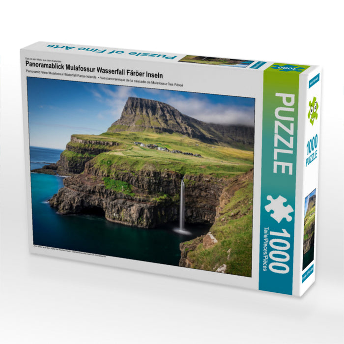 Panoramablick Mulafossur Wasserfall Färöer Inseln 1000 Teile Puzzle quer - CALVENDO Foto-Puzzle'