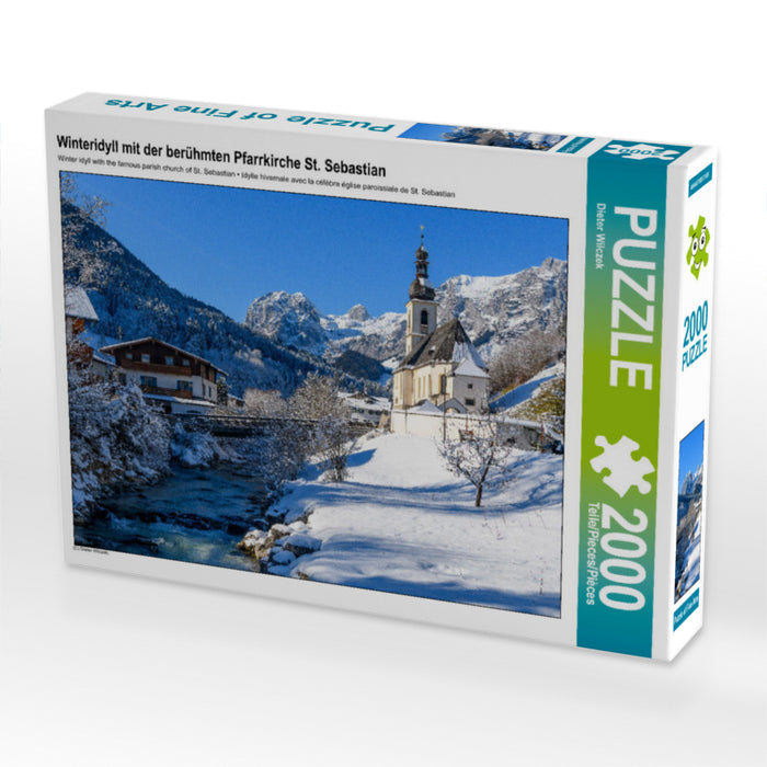 Winteridyll mit der berühmten Pfarrkirche St. Sebastian 2000 Teile Puzzle quer - CALVENDO Foto-Puzzle'