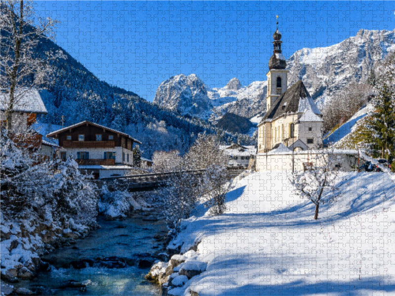 Winteridyll mit der berühmten Pfarrkirche St. Sebastian 2000 Teile Puzzle quer - CALVENDO Foto-Puzzle'