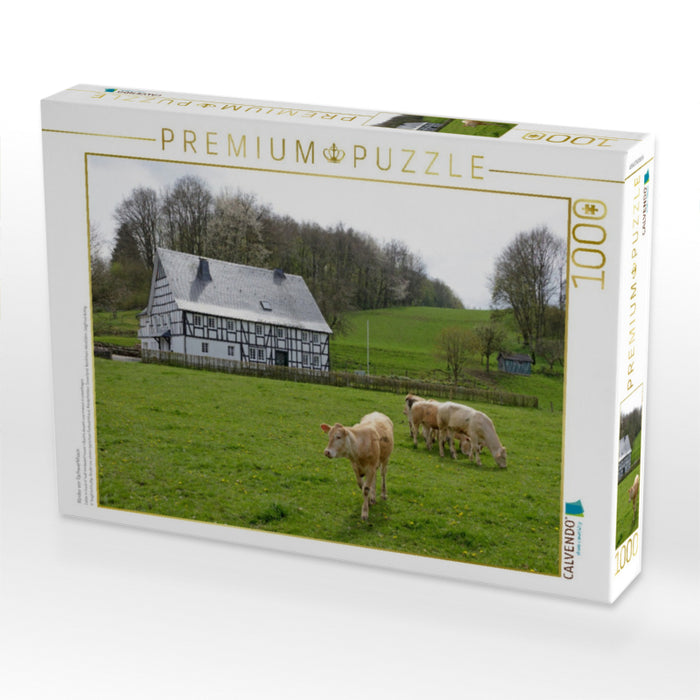 Rinder vor Fachwerkhaus - CALVENDO Foto-Puzzle'