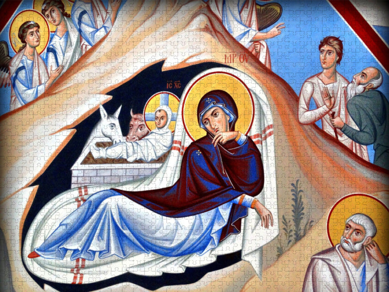 Wandmalerei Maria und die Geburt von Jesus in der Wladimir-Kathedrale auf der Insel Walaam - CALVENDO Foto-Puzzle'