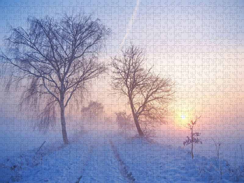 Winterlicher Sonnenuntergang im Nebel - CALVENDO Foto-Puzzle'