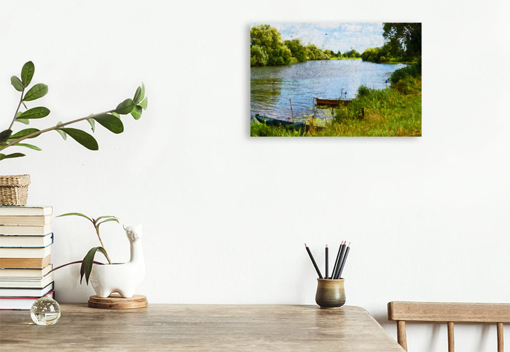 Premium textile canvas Premium textile canvas 120 cm x 80 cm landscape Boats on the banks of the Havel. Havelland impressions. 