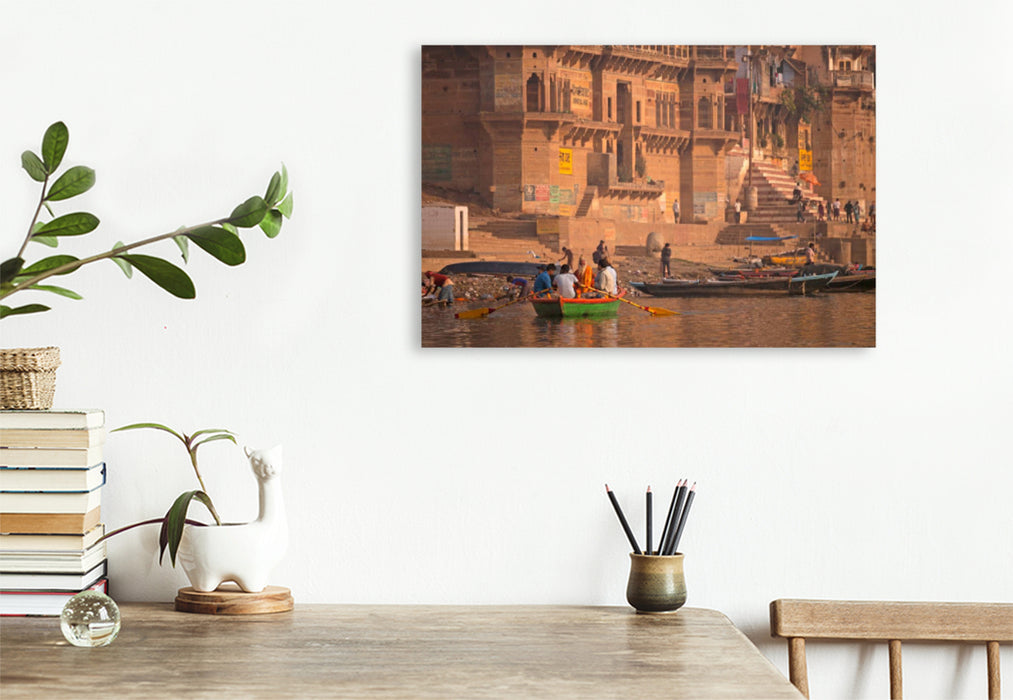 Premium textile canvas Premium textile canvas 120 cm x 80 cm landscape India - Varanasi 