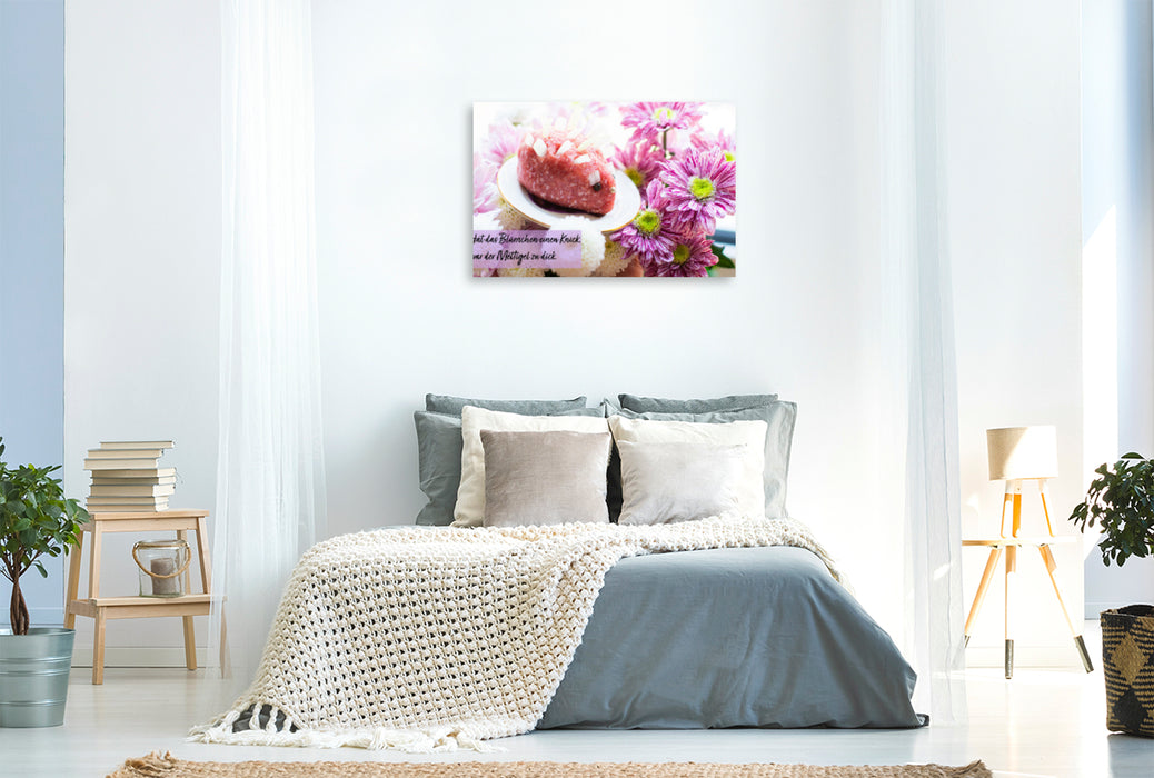 Premium textile canvas Premium textile canvas 120 cm x 80 cm landscape Mettigel likes flowers. 