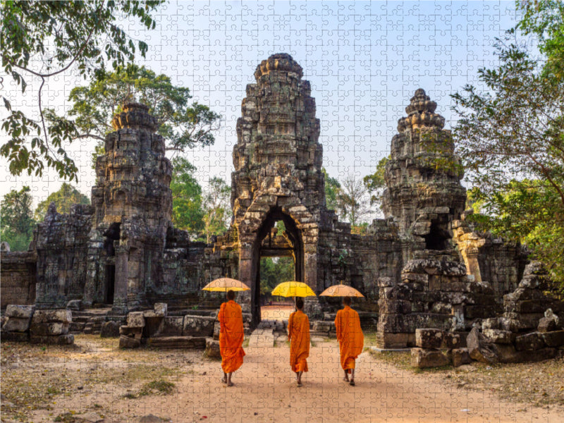 Moines bouddhistes à Angkor - Cambodge - Puzzle photo CALVENDO 