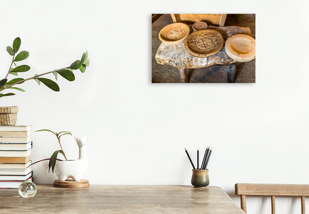 Premium textile canvas Premium textile canvas 120 cm x 80 cm across Wooden stamps shape the loaf of rye bread 