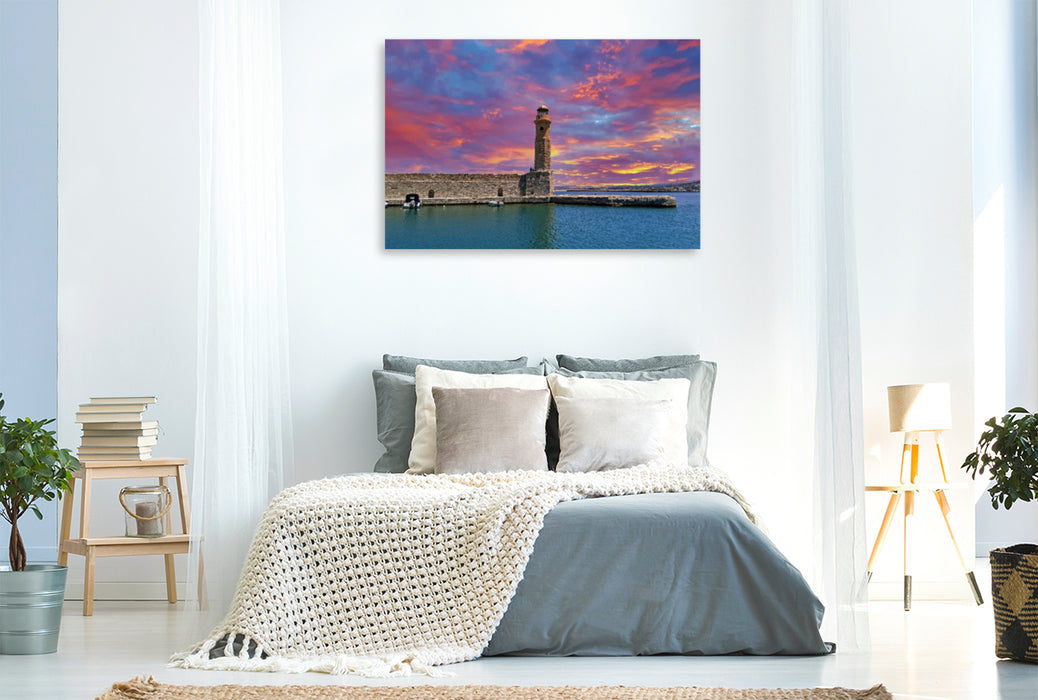 Premium textile canvas Premium textile canvas 120 cm x 80 cm landscape Lighthouse Rethymno 