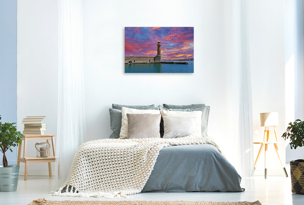 Premium textile canvas Premium textile canvas 120 cm x 80 cm landscape Lighthouse Rethymno 