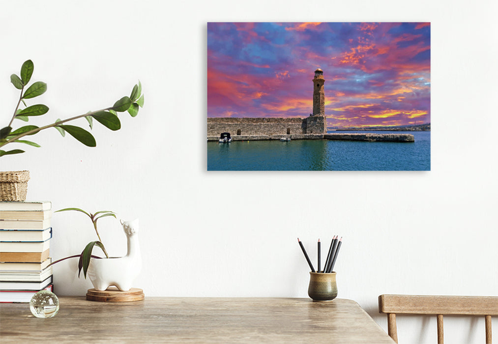 Premium textile canvas Premium textile canvas 120 cm x 80 cm landscape Lighthouse Rethymno 