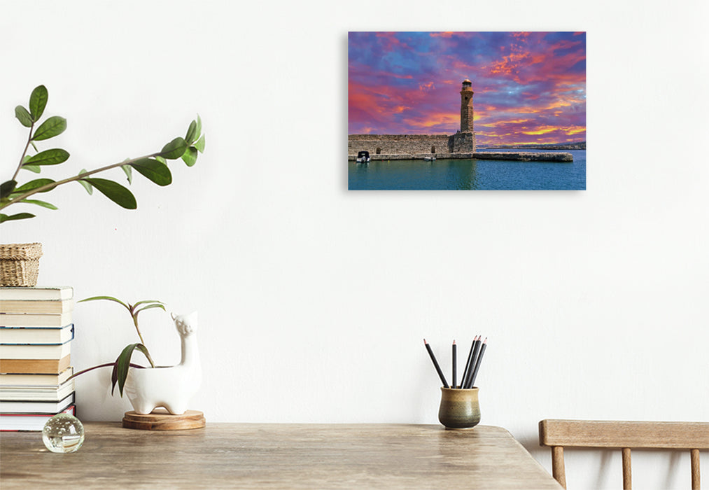 Premium textile canvas Premium textile canvas 120 cm x 80 cm landscape Lighthouse Rethymno 