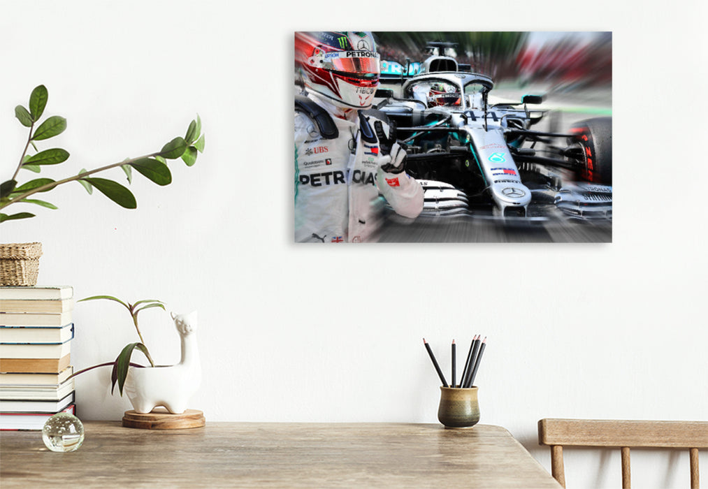 Premium textile canvas Premium textile canvas 120 cm x 80 cm landscape Champion Lewis Hamilton 