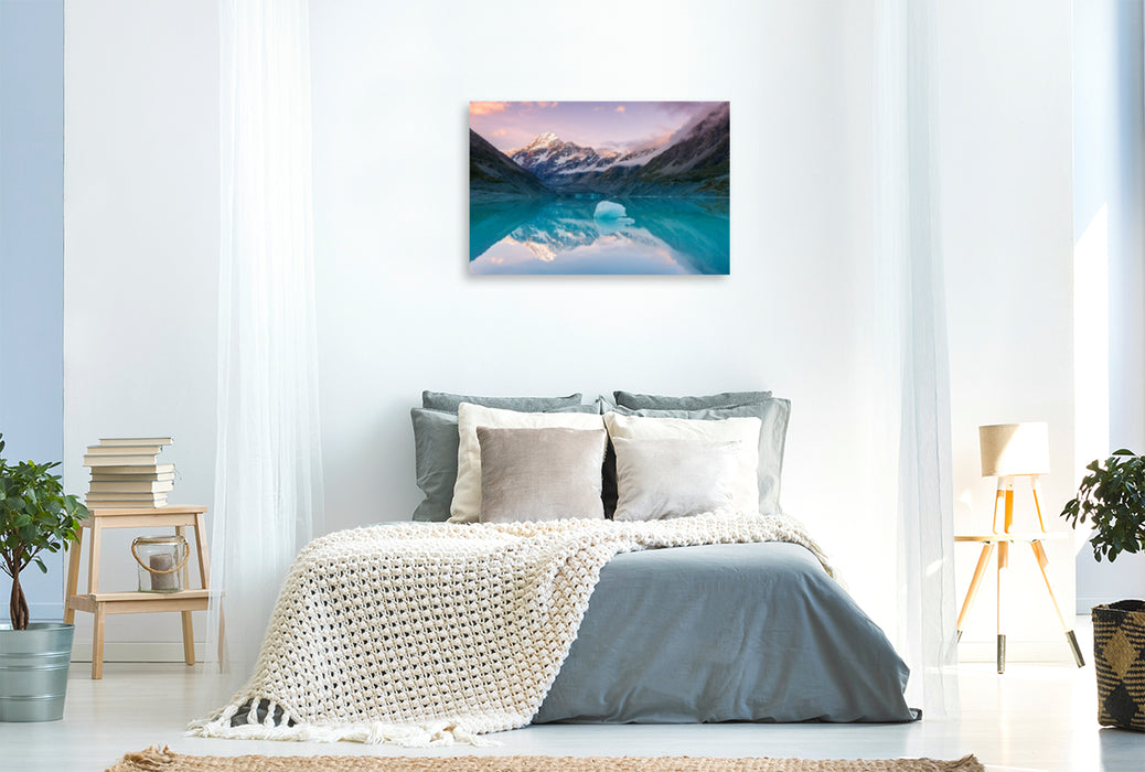 Premium textile canvas Premium textile canvas 120 cm x 80 cm across Mount Cook is reflected in the glacial lake 