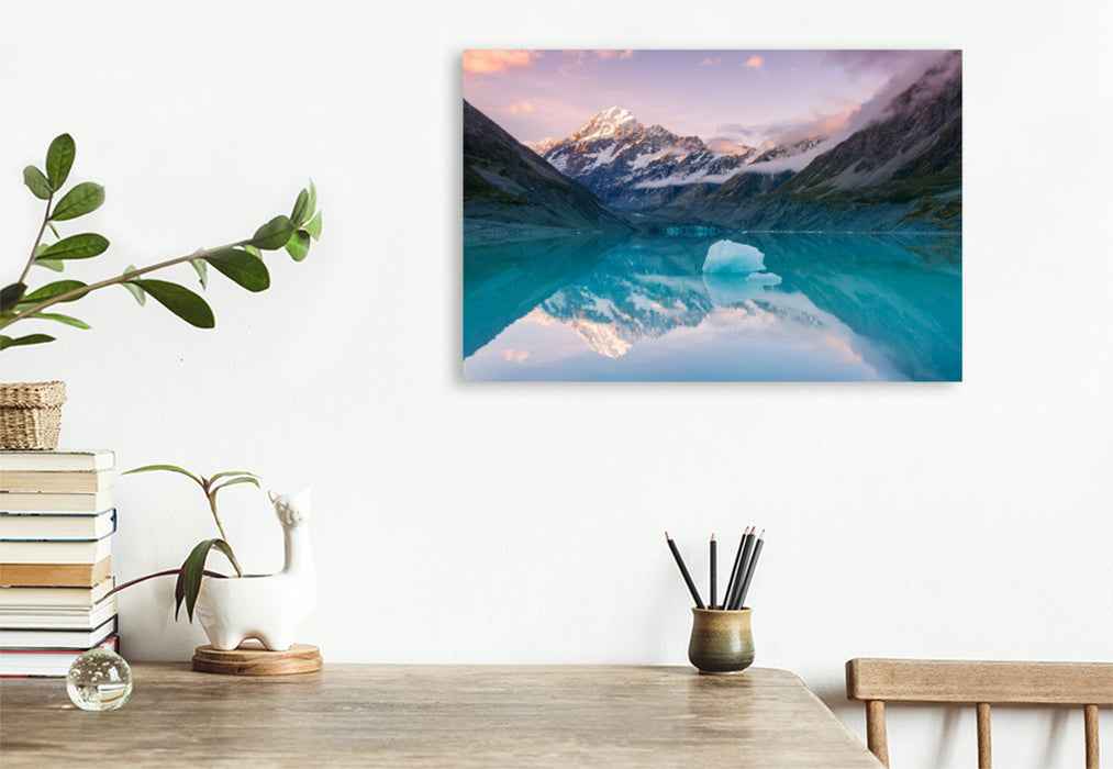 Premium textile canvas Premium textile canvas 120 cm x 80 cm across Mount Cook is reflected in the glacial lake 