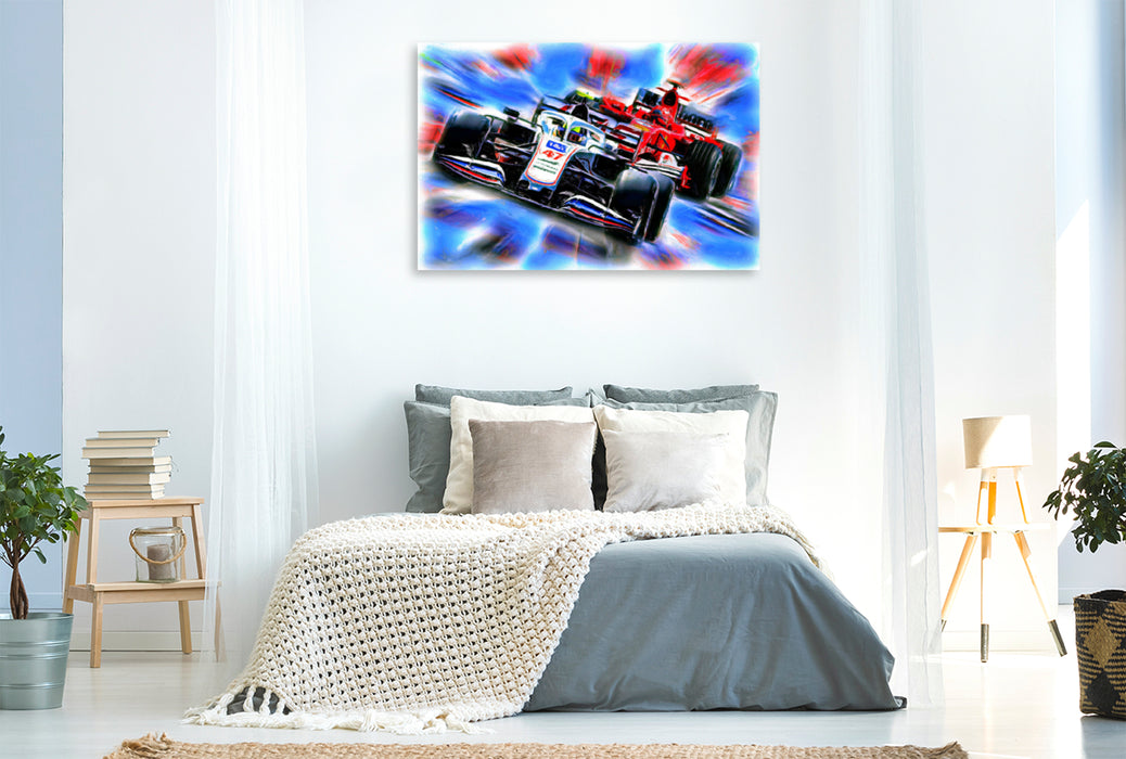 Premium Textil-Leinwand Premium Textil-Leinwand 120 cm x 80 cm quer Mick Schumacher und Michael Schumacher