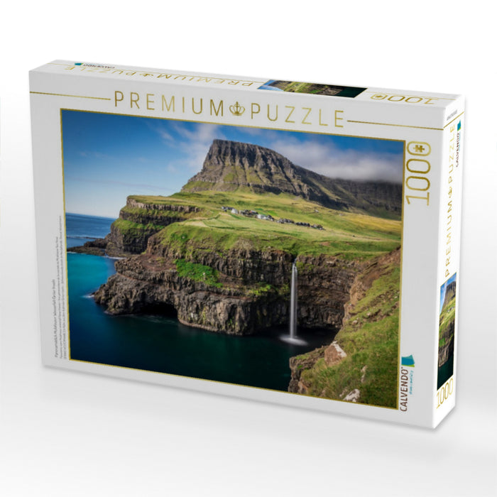 Panoramablick Mulafossur Wasserfall Färöer Inseln - CALVENDO Foto-Puzzle'