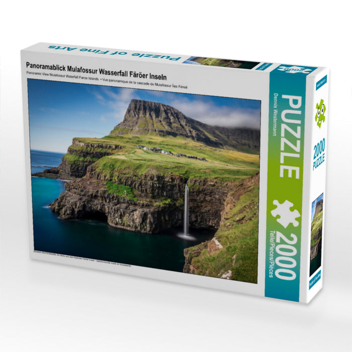 Panoramablick Mulafossur Wasserfall Färöer Inseln 2000 Teile Puzzle quer - CALVENDO Foto-Puzzle'