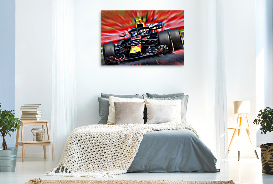 Premium Textil-Leinwand Premium Textil-Leinwand 120 cm x 80 cm quer Der Niederländer Max Verstappen bewegt sich fahrerisch auf dem hohen Niveau des Rekordweltmeisters Lewis Hamilton.