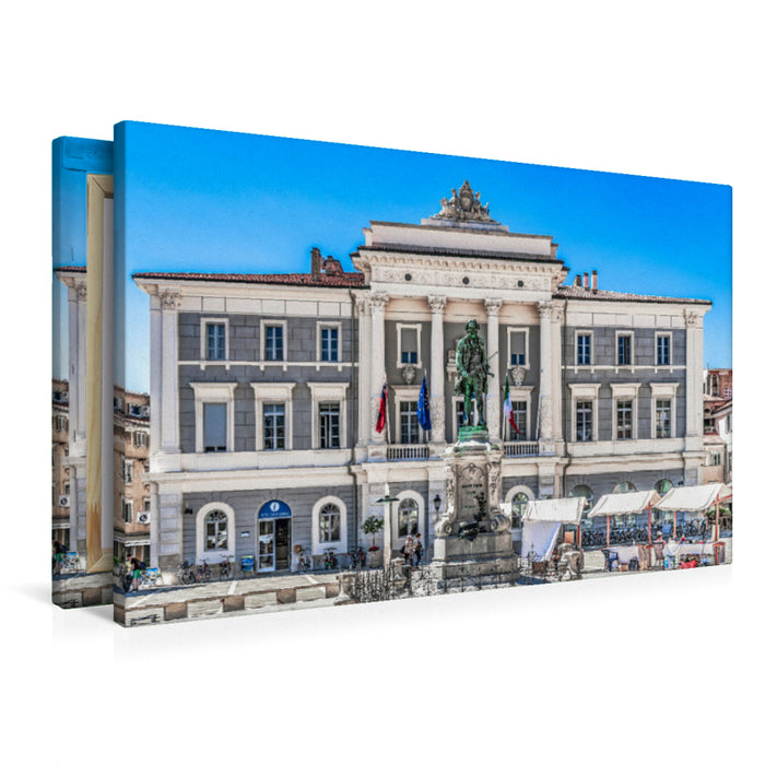 Premium Textil-Leinwand Piran in Slowenien mit dem Tartini Platz und dem Denkmal des Komponisten und Geigers Giuseppe Tartini