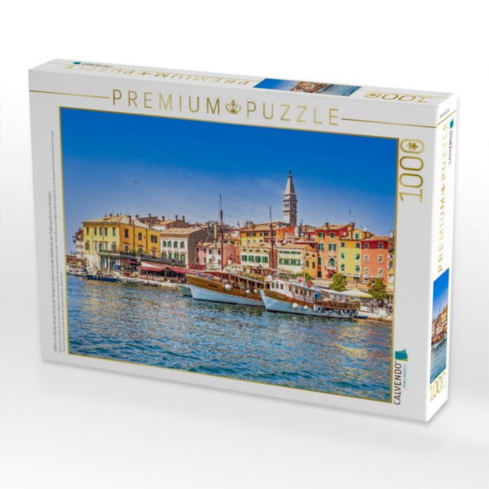 Hafen von Rovinj mit der Kirche der Heiligen Euphemia an der Westküste der Halbinsel Istrien in Kroatien - CALVENDO Foto-Puzzle'