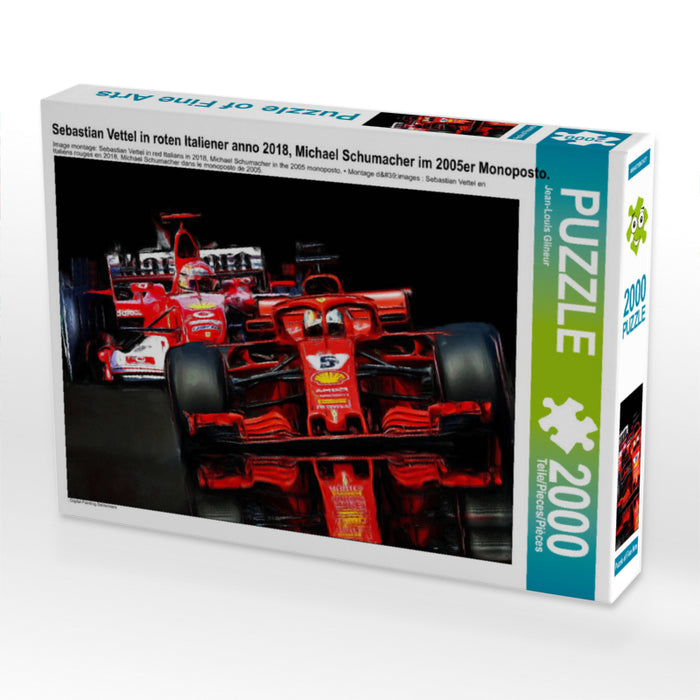 Sebastian Vettel dans le rouge italien de 2018, Michael Schumacher dans le monoposto de 2005. - Casse-tête photo CALVENDO 