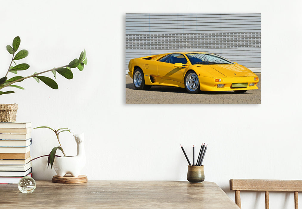 Premium Textil-Leinwand Premium Textil-Leinwand 120 cm x 80 cm quer Ein Motiv aus dem Kalender Der Teufel trägt Gelb - Lamborghini Diablo