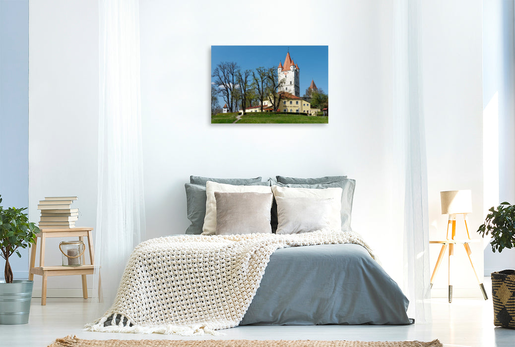 Premium textile canvas Premium textile canvas 120 cm x 80 cm across Hague in Upper Bavaria, castle tower 