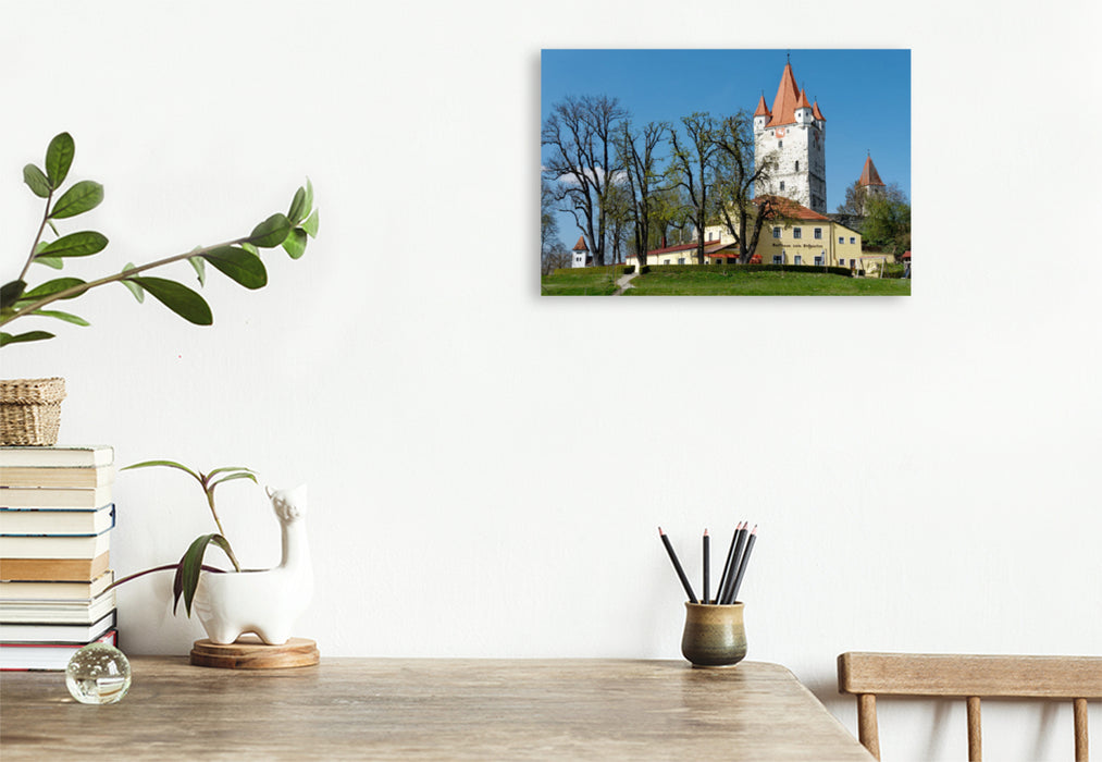 Premium textile canvas Premium textile canvas 120 cm x 80 cm across Hague in Upper Bavaria, castle tower 