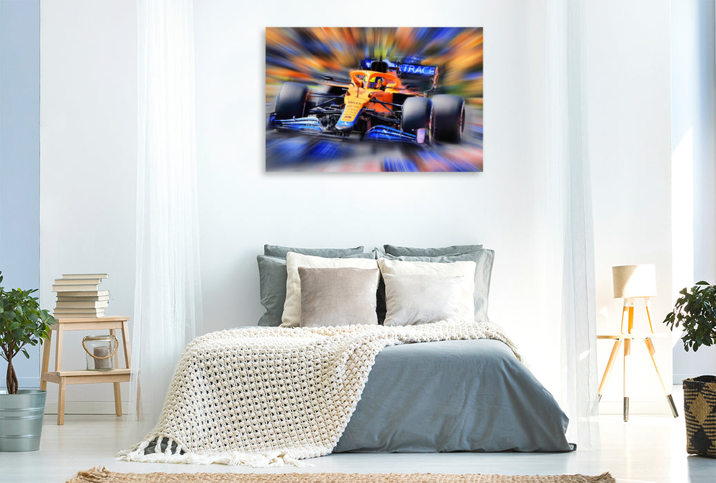 Premium textile canvas Premium textile canvas 120 cm x 80 cm landscape Lando Norris is British and competes for the McLaren team. He will remain loyal to his team in the years to come. 