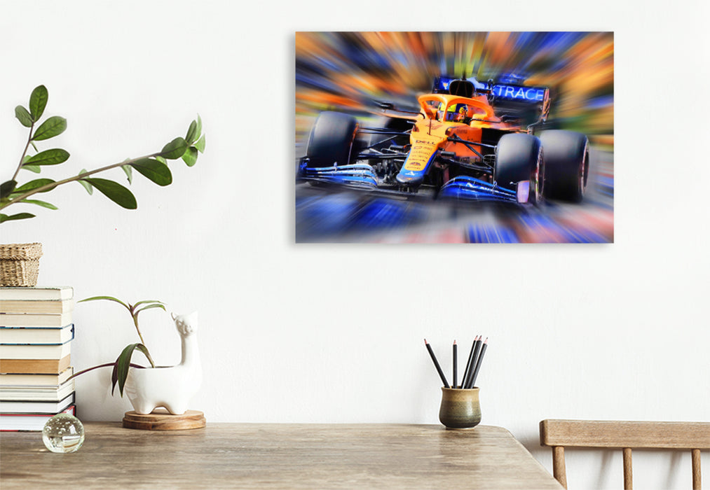 Premium textile canvas Premium textile canvas 120 cm x 80 cm landscape Lando Norris is British and competes for the McLaren team. He will remain loyal to his team in the years to come. 