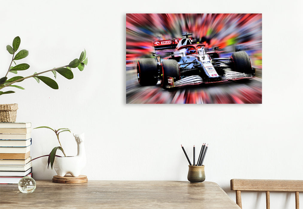 Premium textile canvas Premium textile canvas 120 cm x 80 cm landscape The Finn Kimi Räikkönen has competed in Formula 1 since 2001, won a world championship title and ended his career at the end of 2021. 