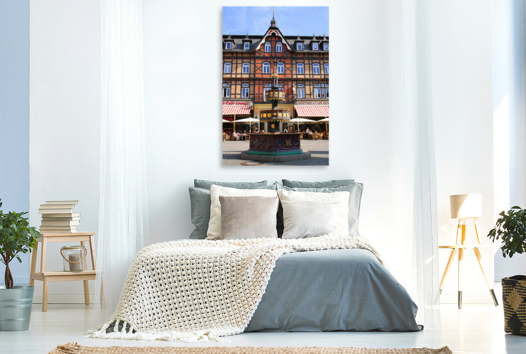 Premium textile canvas Premium textile canvas 80 cm x 120 cm high Wernigerode, market square with benefactor fountain 