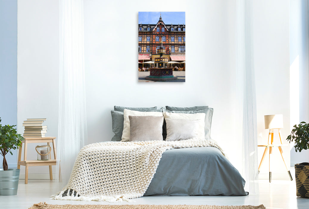 Premium textile canvas Premium textile canvas 80 cm x 120 cm high Wernigerode, market square with benefactor fountain 