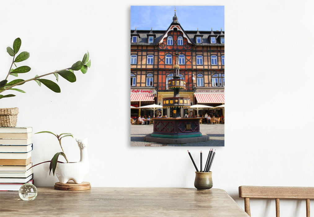 Premium textile canvas Premium textile canvas 80 cm x 120 cm high Wernigerode, market square with benefactor fountain 