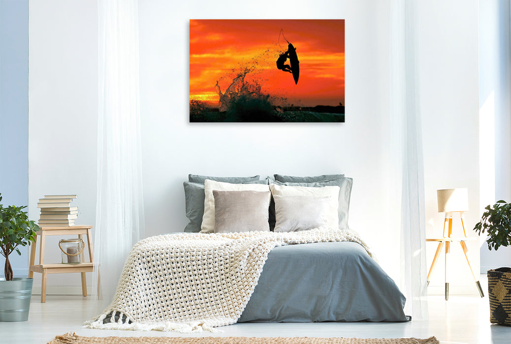 Premium textile canvas Premium textile canvas 120 cm x 80 cm landscape Night surfing at sunset 