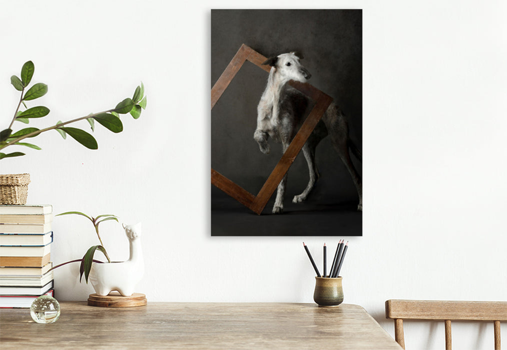 Premium textile canvas Premium textile canvas 80 cm x 120 cm high A motif from the DOGMUSE deluxe calendar! 