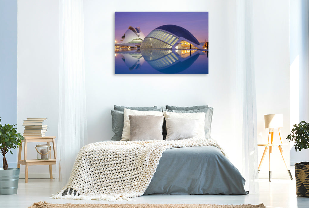 Premium textile canvas Premium textile canvas 120 cm x 80 cm landscape Evening atmosphere in the Ciudad de les Arts 