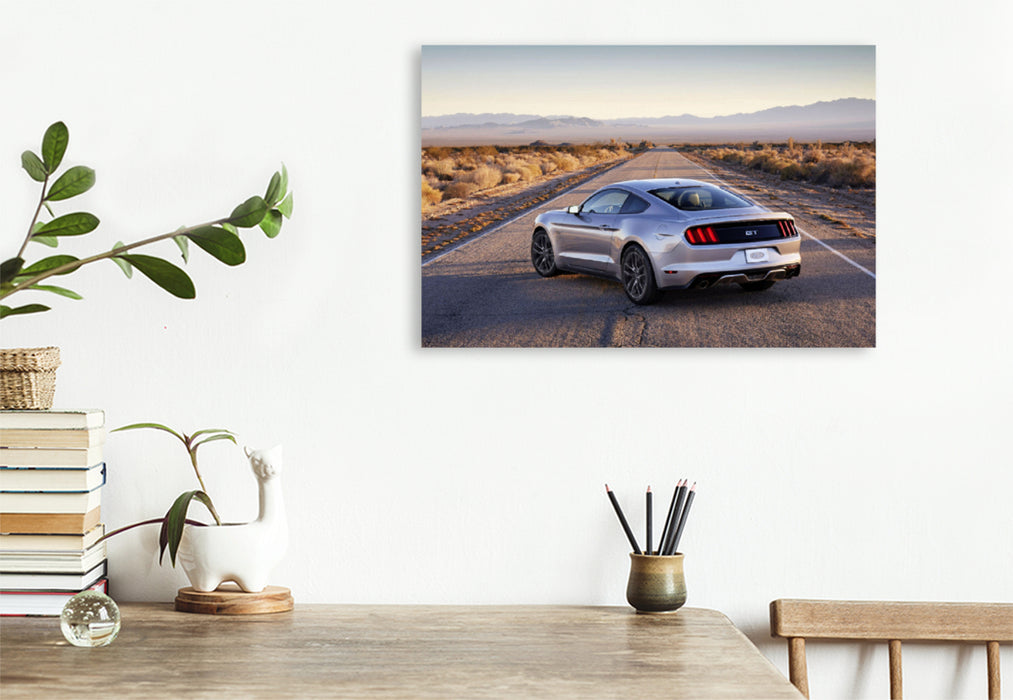 Premium textile canvas Premium textile canvas 120 cm x 80 cm landscape Mustang GT in silver 
