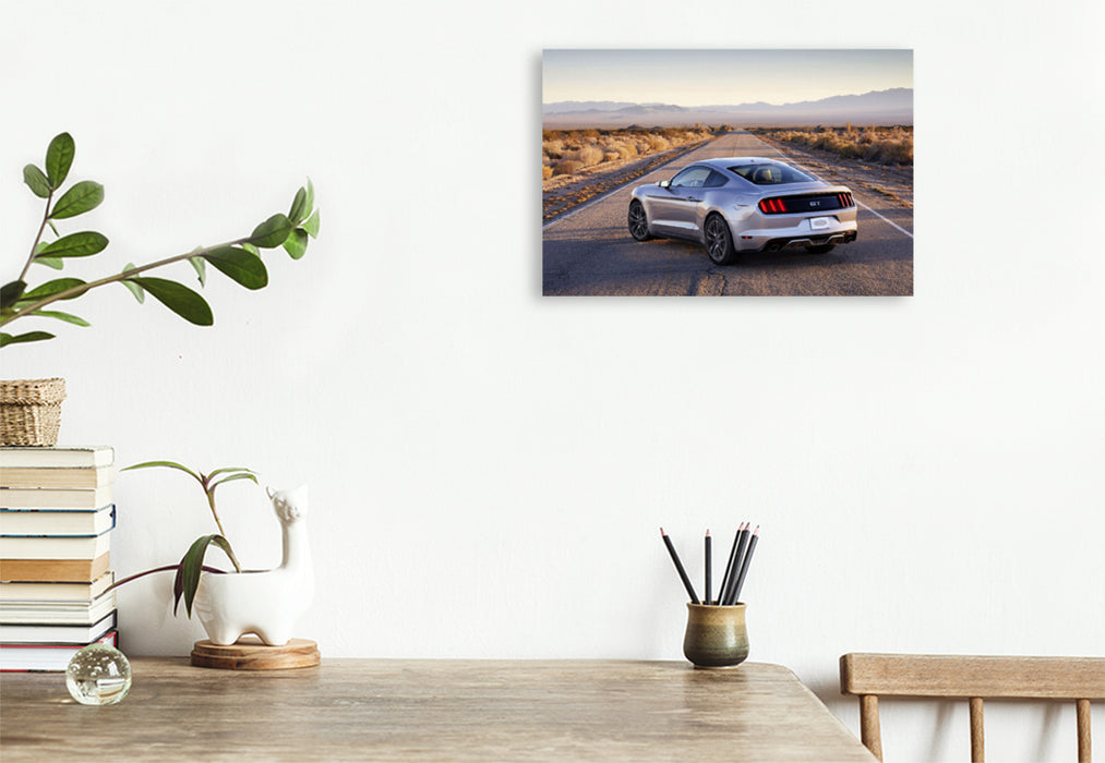 Premium textile canvas Premium textile canvas 120 cm x 80 cm landscape Mustang GT in silver 