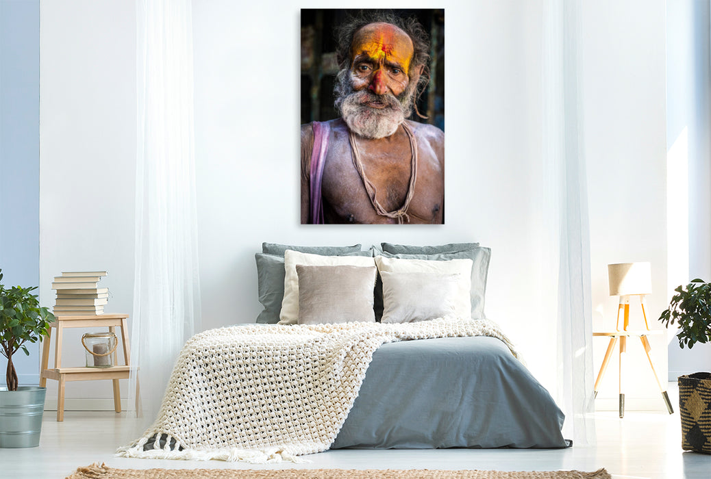 Premium textile canvas Premium textile canvas 80 cm x 120 cm high Sadhu in Vrindavan 